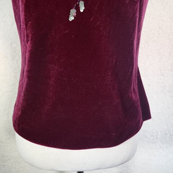 Vintage Alex Evenings Velvet Cami Top Small Maroon Sequin Fairygrunge Whimsigoth - Picture 4 of 8